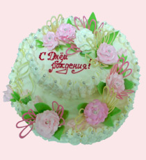Двухъярусный торт с украшеннием в виде роз: белых и розовых