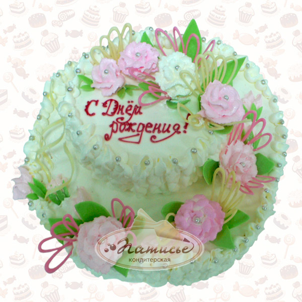 Торт двухъярусный, с белыми розами - фото, цена, заказ, доставка по Перми