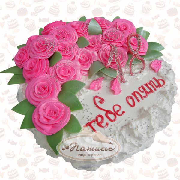 Одноярусный торт с розами на день рождения: заказ, доставка по Перми, номер  по каталогу 15 - фото, цена, состав