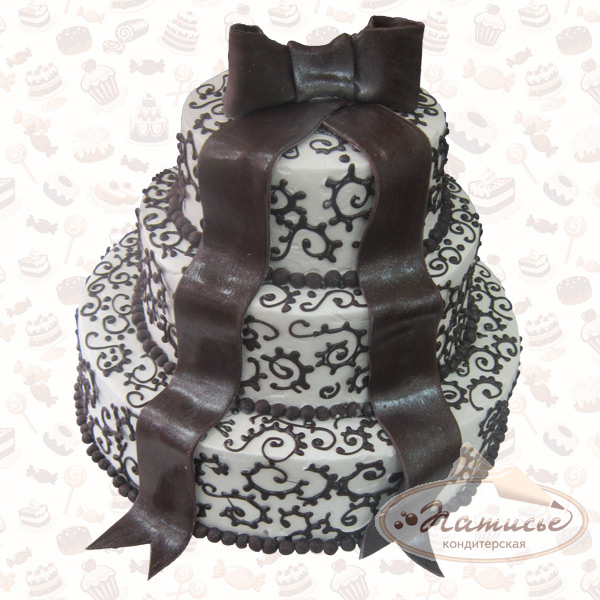 Трехъярусный торт с бантом из мастики - фото, цена, заказ, доставка по Перми
