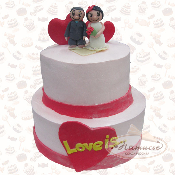Двухъярусный торт с фигурками жениха и невесты - фото, цена, заказ, доставка по Перми